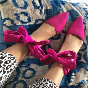 TOPSHOP Hot Pink Fuchsia Purple Raw Silk Ankle Wrap Tie Slides, size 39 (8.5)